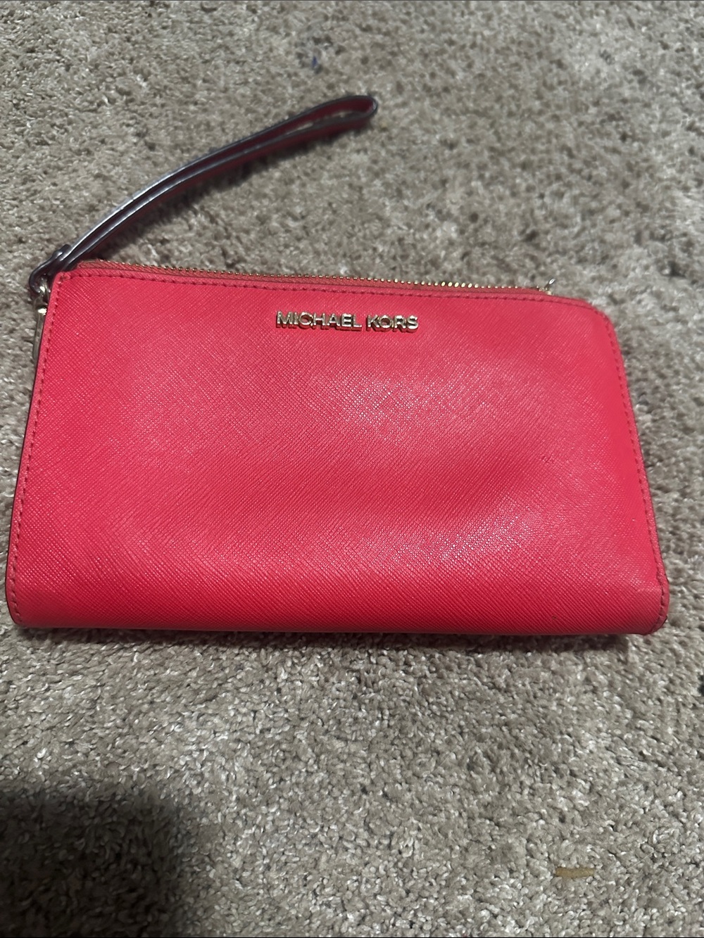Michael Kors Coral-Red Saffiano Leather Wristlet